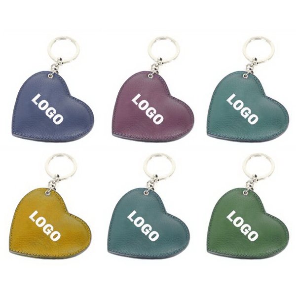 Imprinted Faux Leather Deluxe Heart Shape Key Ring Keychain