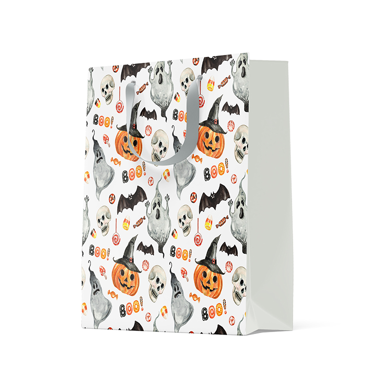 Printing Hot Foil Halloween Gift Paper Bag With Ribbon Handle
