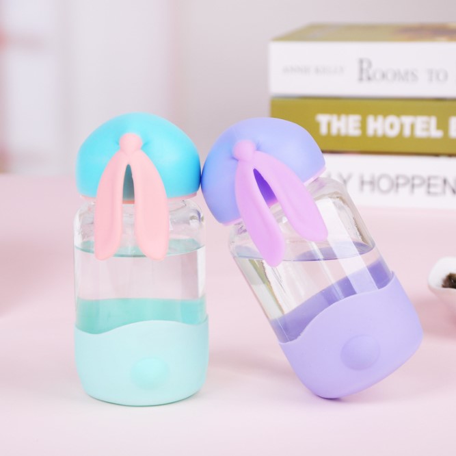 Cute Rabbit Bunny Ears Glass Gift Water Bottle Cup