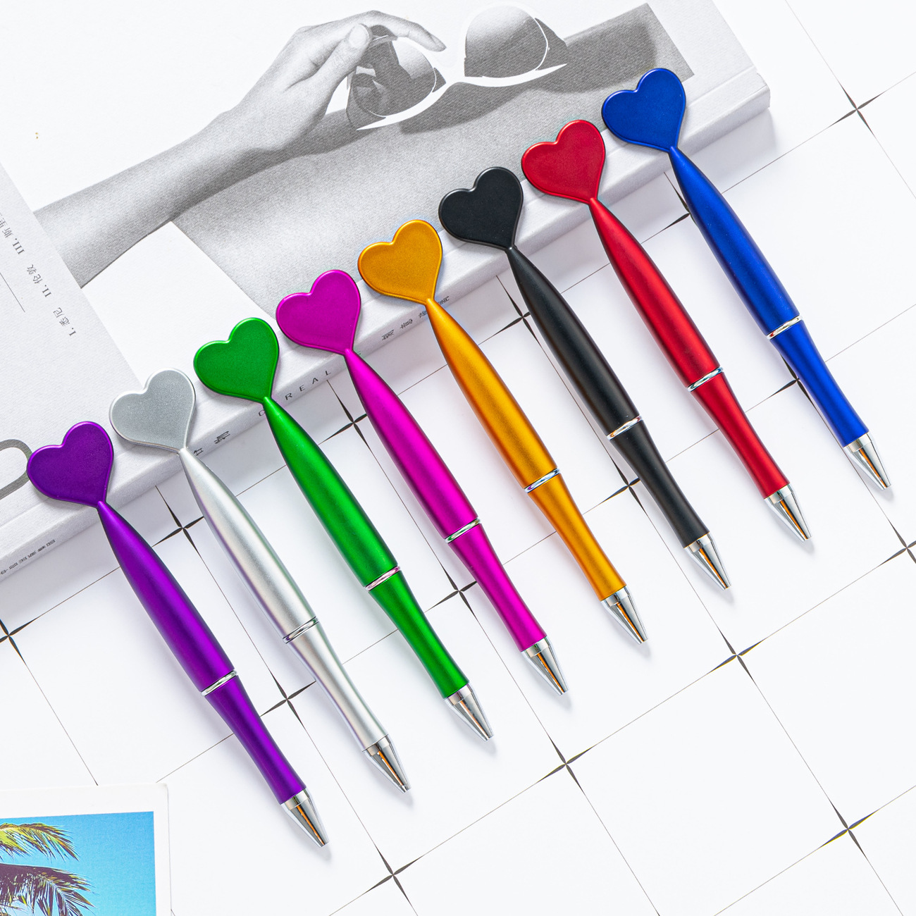 Valentines Heart Shaped Pens Novelty Ballpoint Pens 1 mm Black Gel Ink Rollerball Pen Pretty Office Pens