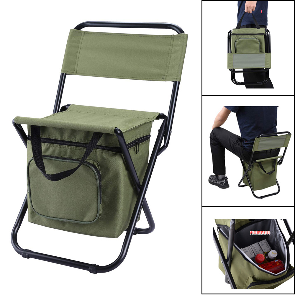 Fishing Chair with Cooler Bag Compact Fishing Stool Foldable Camping Chair
