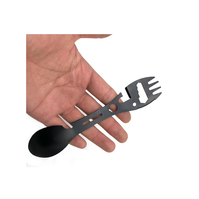 10 In 1 Camping Kitchenware Spoon Fork Knife Can Opener Serrated Knife Wrench Stainless Steel Multi-Function Outdoor Tableware Utensils