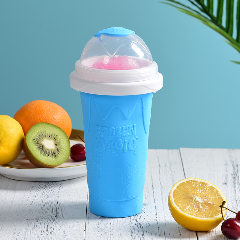 Slushie Maker Cup Frozen Magic Silicone Squeeze Cup - Quick Cooling Slushy Milk Shake Ice Cream Smoothies Maker with Lid & Straw