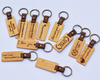 Genuine Leather Strip Bamboo Wood Block Keychain True Leather Strip Car Keyring