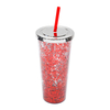 Double Walled Plastic Glitter 24oz Reusable, Leak-Proof Tumbler for Travel with Screw-On-Lid and Straw