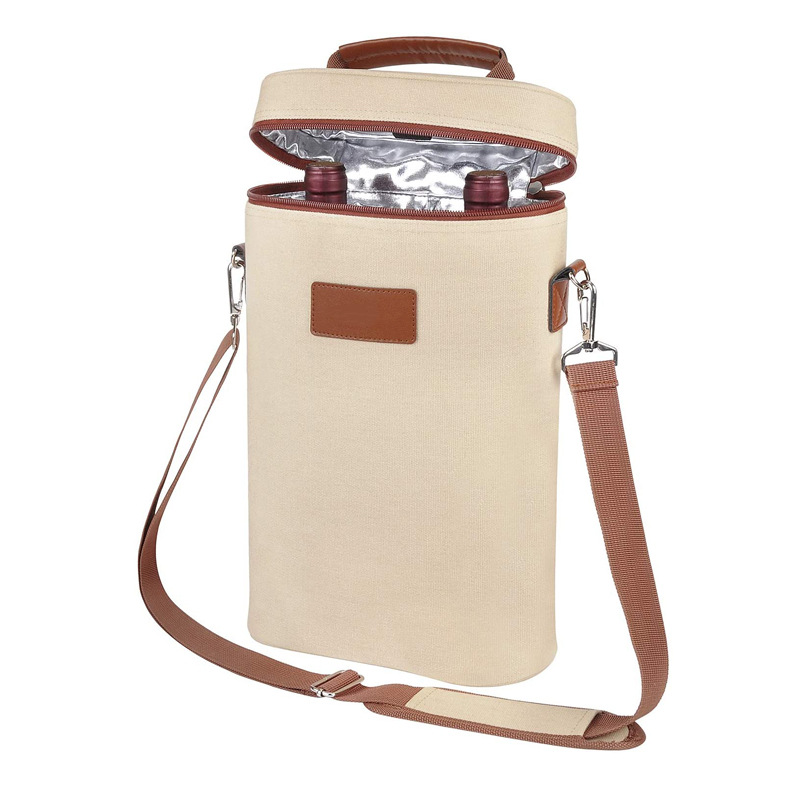 Leather Tote Canvas Portable Reusable Ice Wine Cooler Bag