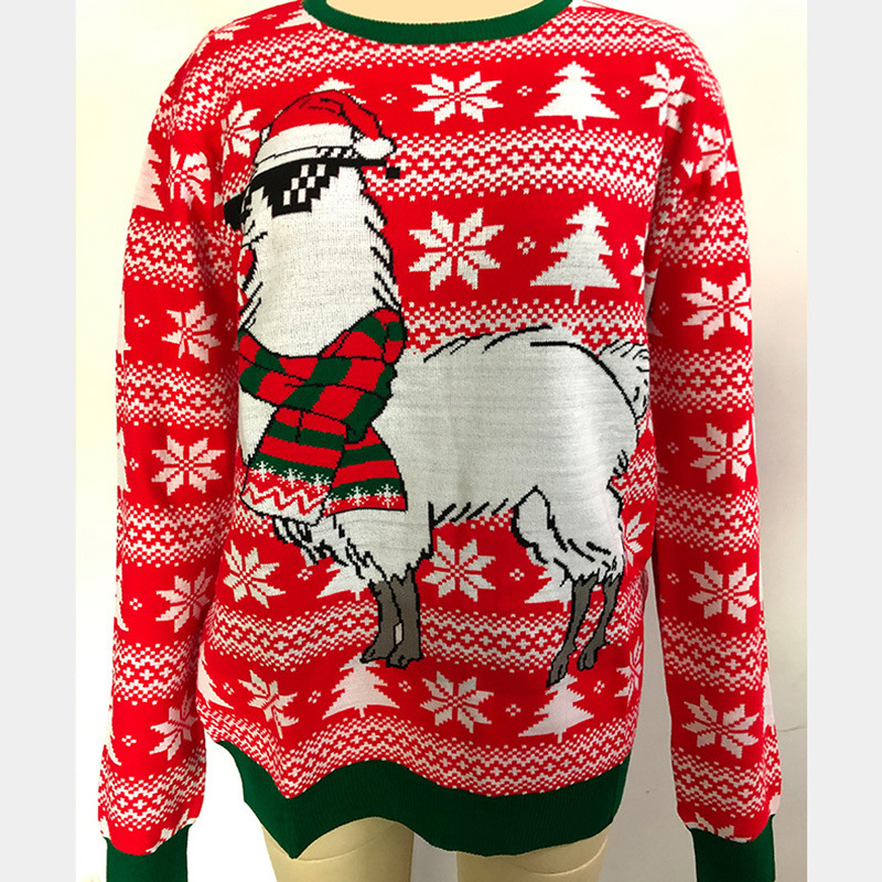 Unisex Christmas Patterns Reindeer Snowman Tree Snowflakes Pullover Sweater