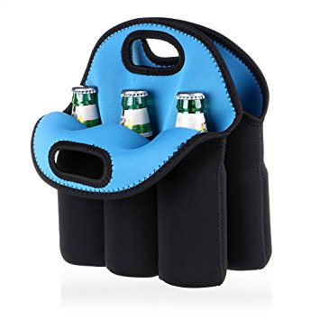kwmobile Set 1x Borsa Porta Bottiglie Two Pack in Neoprene nero/blu