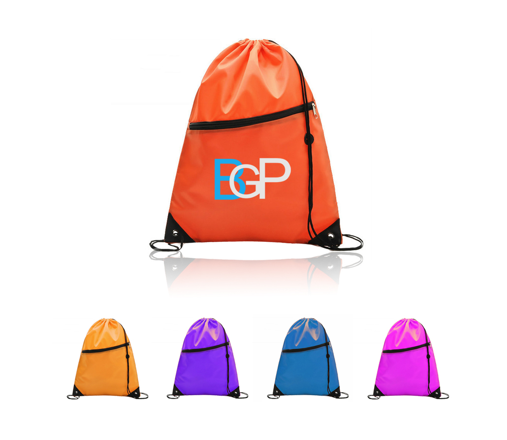 Promotional Drawstring Backpack With Earbud Hole Zippered Pocket