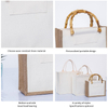 Jute/Burlap Tote Bags Bamboo Loop Handles Reusable Tote Grocery Bag Female Casual Handbag