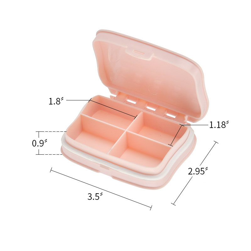 Pill Organizer Portable Pill Box Small Pill Container for Purse or Pocket, Excellent Pill Storage Case 4 Compartment